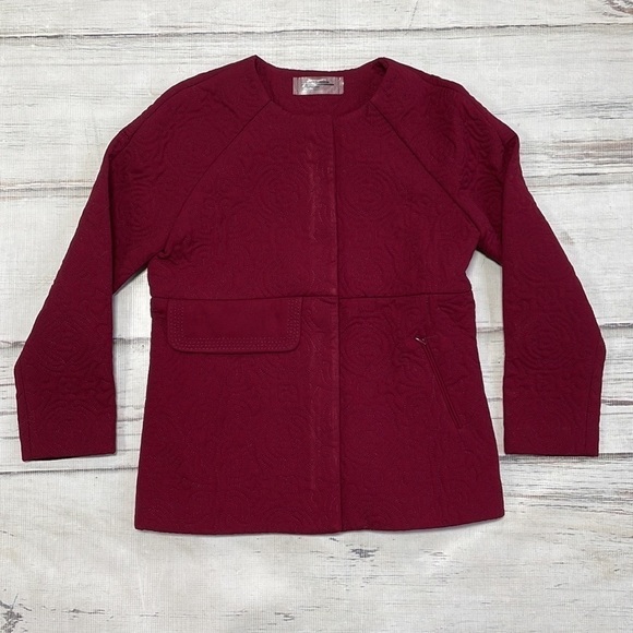 Genes Lecoanet Hemant Jacket France Quilted Burgundy Red Pockets Large - Picture 8 of 12